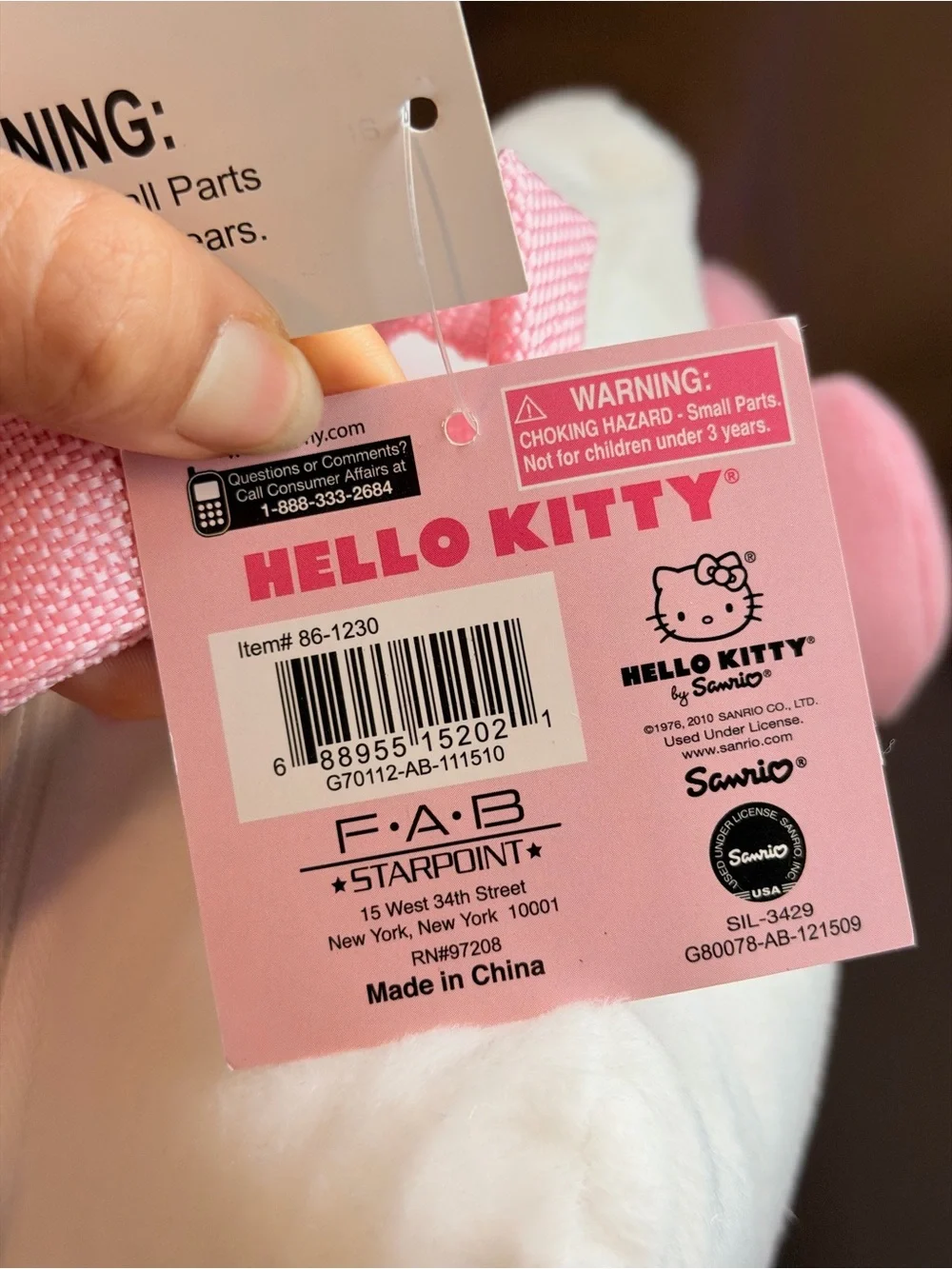 Vintage 2010 Sanrio Hello Kitty White & Pink Plush with Pom-Pom Cape 13“